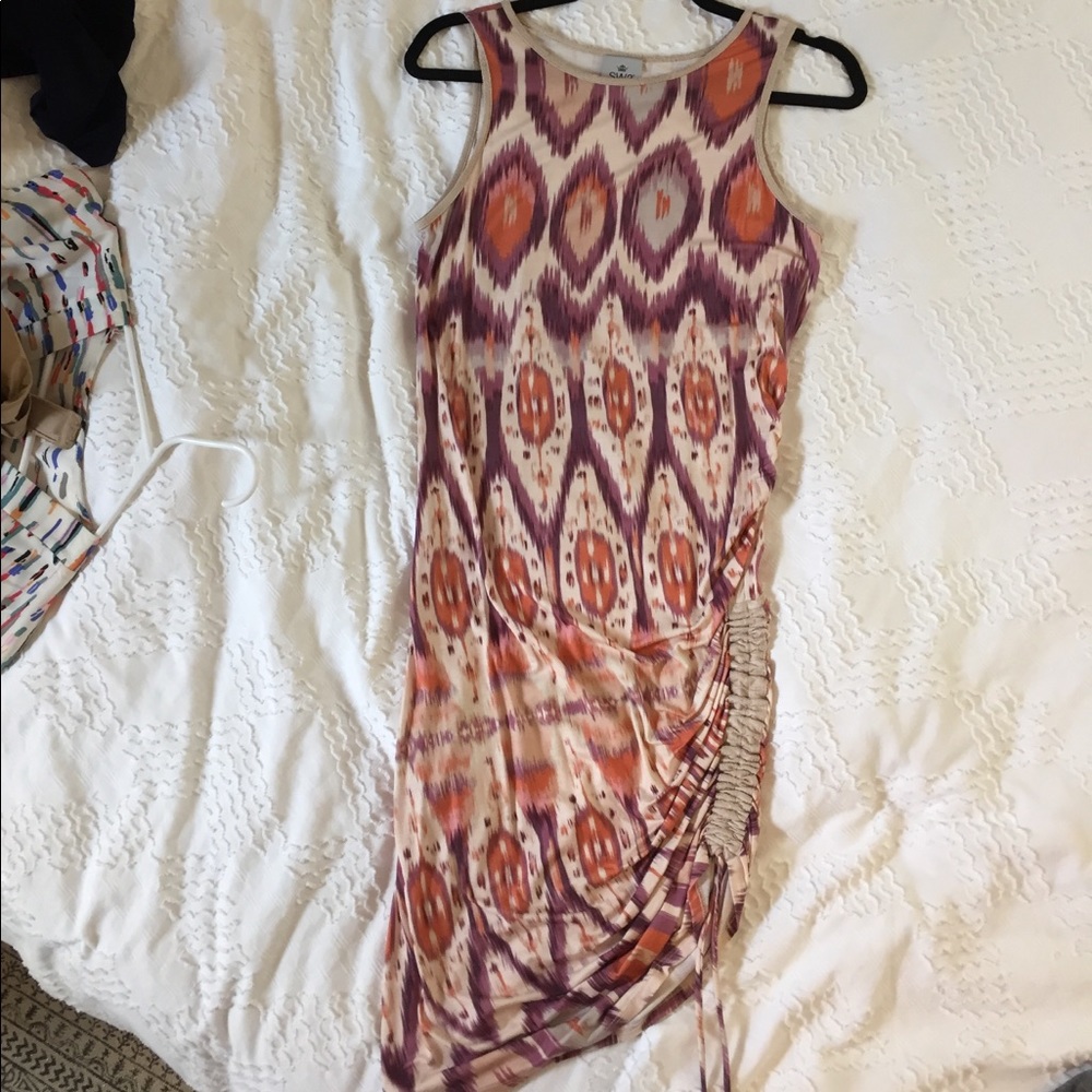 Stretch ikat dress w ruching- high end designer